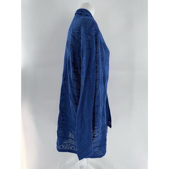 Joan Rivers Cardigan Sz L Open Crochet Knit Boho Beach Blue Lagenlook Shawl New - Picture 5 of 13